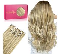 WENNALIFE Extension Capelli Veri Clip, 45cm 80g 5Pezzi Biondo Chiaro con Riflessi Biondi Dorati Extension Clip Capelli Veri Lisci Umani Extension Con Clip Naturali Extension Capelli Veri