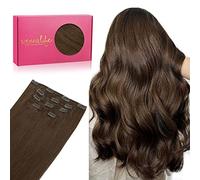 WENNALIFE Extension Capelli Veri Clip, 45cm 80g 5Pezzi Marrone Cioccolato Extension Clip Capelli Veri Lisci Umani Extension Con Clip Naturali Extension Capelli Veri