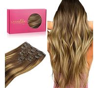WENNALIFE Extension Capelli Veri Clip, 50cm 120g 7pcs Extension Clip Capelli Veri Balayage Marrone Cioccolato a Biondo Caramello Remy Umani Naturali Capelli Extension con Clip