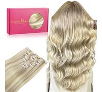 WENNALIFE Extension Capelli Veri Clip, 50cm 120g 7pcs Extension Clip Capelli Veri Biondo Cenere con Riflessi Biondo Platino Remy Umani Naturali Capelli Extension con Clip