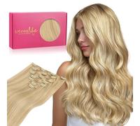 WENNALIFE Extension Capelli Veri Clip, 50cm 120g 7pcs Extension Clip Capelli Veri Biondo Chiaro con Riflessi Biondi Dorati Remy Umani Naturali Capelli Extension con Clip