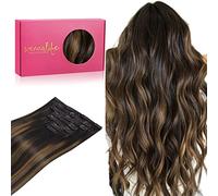 WENNALIFE Extension Capelli Veri Clip, 55cm 120g 7pcs Extension Clip Capelli Veri Nero Naturale Misto Marrone Remy Umani Naturali Capelli Extension con Clip