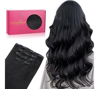 WENNALIFE Extension Capelli Veri Clip, 55cm 85g 5Pezzi Nero Jet Extension Clip Capelli Veri Lisci Umani Extension Con Clip Naturali Extension Capelli Veri