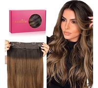 WENNALIFE Extension Cheveux Naturel Fil Invisible, 30cm 70g Brun Foncé à Brun Châtain et Blond Sale Accentué Extensions de Cheveux Invisibles Fils Wire In Hair Extensions