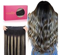 WENNALIFE Extension Cheveux Naturel Fil Invisible, 35cm 75g Balayage Noir Naturel à Blond Clair Extension Cheveux Fil Invisible Humain Extensions de Cheveux Invisibles Fils Wire In Hair Extensions