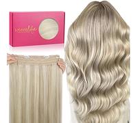 WENNALIFE Extension Cheveux Naturel Fil Invisible, 45cm 95g Blond Cendré Blond Platine Surligné Extension Cheveux Fil Invisible Humain Extensions de Cheveux Invisibles Fils Wire In Hair Extensions