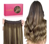 WENNALIFE Extension Cheveux Naturel Fil Invisible, 50cm 110g Balayage Brun Chocolat à Blond Caramel Extensions de Cheveux Invisibles Fils Humain Wire In Hair Extensions