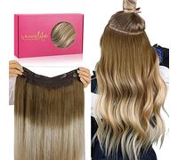 WENNALIFE Extension Cheveux Naturel Fil Invisible, 50cm 110g Ombre Brun Noisette à Brun Cendré et Blond Décoloré Extensions de Cheveux Invisibles Fils Wire In Hair Extensions