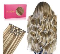 WENNALIFE Extension con clip in capelli veri, 75 g, 5 pezzi, 40 cm, colore marrone cenere