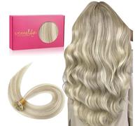 WENNALIFE Extension di capelli veri, da 45 cm, 50 g, 50 ciocche, biondo cenere e biondo platino, con bonding alla cheratina, forma a U, extension vere e invisibili