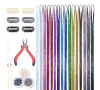Wennalife Extension per capelli con lamette, kit da 16 colori e 120 cm di lamette per capelli con 3200 brillantini, con accessori. Extension scintillanti per capelli per feste e party. Extension per
