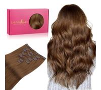 WENNALIFE Extension per capelli umani lisci, 40 cm, 120 g, 7 pezzi, marrone chiaro