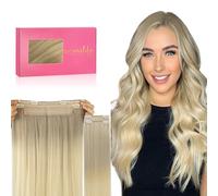 WENNALIFE Extension per capelli veri, 35 cm, 14 pollici, 105 g, biondo cenere fino a biondo dorato e biondo platino Halo Hair Extension Remy, extension per capelli veri, filo invisibile