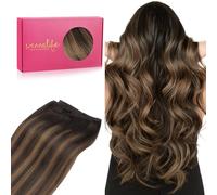WENNALIFE Extension per capelli veri, 50 cm, 100 g, balayage marrone scuro su chestnut, ciocche di capelli veri, da cucire, ciocche di capelli veri, ciocche di capelli