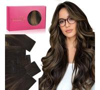 WENNALIFE Extension per extension di capelli veri, da 55 cm, 50 g, 20 pezzi (10 pezzi Invisi Edge e 10 pezzi classici), balayage da castano scuro a castagno, capelli castani, fino a castano