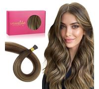 Wennalife I Tip, Extension di capelli umani naturali, 50 g, 50 s, 50 cm, sfumatura da castano cioccolato a biondo caramello, con clip