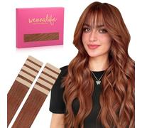 WENNALIFE Nastro in extension per capelli umani rosso-marrone scuro, in rame, 10 pezzi, 20 g, 10 pollici Remy Invisible Tape Ins Straight Colored Soft Real Human Hair