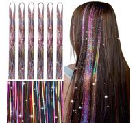 WENNALIFE Pennello per Capelli, Colori Misti, 120 cm, Tinsel, 1200 Ciocche di Brillantini, per Festival, Feste, con Glitter