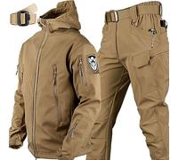 WENNEWU 2025 Nuove Tute Softshell Militari Set di Tute da Combattimento dell'Esercito Set di Giacca E Pantaloni Tattici Tuta da Neve Impermeabile E Antivento Due Pezzi,Marrone,Size: XXL