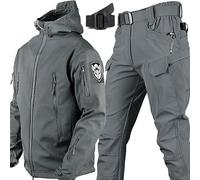 WENNEWU 2025 Nuove Tute Softshell Militari Set di Tute da Combattimento dell'Esercito Set di Giacca E Pantaloni Tattici Tuta da Neve Impermeabile E Antivento Due Pezzi,Grigio,Size: 4X