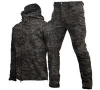 WENNEWU Giacca da Sci Invernale Calda con Cappuccio, Set Giacca Tattica E Pantaloni da Combattimento, Giacca Softshell da Uomo, Tuta da Neve Impermeabile E Antivento 2 Set,Camo 4,S