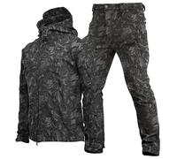 WENNEWU Giacca da Sci Invernale Calda con Cappuccio, Set Giacca Tattica E Pantaloni da Combattimento, Giacca Softshell da Uomo, Tuta da Neve Impermeabile E Antivento 2 Set,Black 2,M