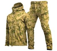 WENNEWU Giacca da Sci Invernale Calda con Cappuccio, Set Giacca Tattica E Pantaloni da Combattimento, Giacca Softshell da Uomo, Tuta da Neve Impermeabile E Antivento 2 Set,Camo 3,XXL