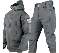 WENNEWU Giacca Softshell da Uomo, Set Giacca Tattica da Uomo E Pantaloni da Combattimento, Tuta Militare Mimetica, Uniforme Caccia Mimetica Militare, Pantaloni, Zip, Felpa con Cappuccio,02,S