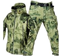 WENNEWU Giacca Softshell da Uomo, Set Giacca Tattica da Uomo E Pantaloni da Combattimento, Tuta Militare Mimetica, Uniforme Caccia Mimetica Militare, Pantaloni, Zip, Felpa con Cappuccio,08,XXL