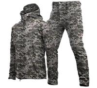 WENNEWU Giacca Softshell Impermeabile da Uomo, Tuta Tattica, Set Giacca Tattica E Pantaloni Combattimento Uomo, Uniforme Militare Mimetica Caccia nei Boschi, per Escursionismo,Camo 2,3XL