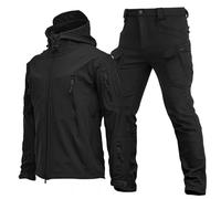 WENNEWU Giacca Softshell Impermeabile da Uomo, Tuta Tattica, Set Giacca Tattica E Pantaloni Combattimento Uomo, Uniforme Militare Mimetica Caccia nei Boschi, per Escursionismo,Black 1,XXL