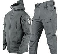 WENNEWU Giacca Softshell Uomo Uniformi Tattiche Set Tute Militari Impermeabili Combattimento dell'Esercito Abbigliamento Caccia Pantaloni Leggero All'Aperto Zip Felpa con Cappuccio,Grigio,4XL