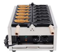 WENNEWU Macchina Taiyaki Commerciale 2400W - Macchina per Waffle a 6 cavità a Forma di Pesce con Manopole Doppie di Controllo e Piastre Antiaderenti per Ristorante e Uso Domestico