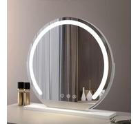 WENNEWU Specchio di Vanità, Specchio per Il Trucco, Specchio Rotondo con Luce LED, Dimmerabile A 3 Colori, Rotazione A 360°, Piano da Tavolo Touch con Controllo Intelligente,Bianca,60cm