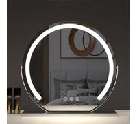 WENNEWU Specchio di Vanità, Specchio per Il Trucco, Specchio Rotondo con Luce LED, Dimmerabile A 3 Colori, Rotazione A 360°, Piano da Tavolo Touch con Controllo Intelligente,Argento,50cm