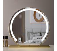 WENNEWU Specchio di Vanità, Specchio per Il Trucco, Specchio Rotondo con Luce LED, Dimmerabile A 3 Colori, Rotazione A 360°, Piano da Tavolo Touch con Controllo Intelligente,d'oro,40cm