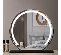 WENNEWU Specchio di Vanità, Specchio per Il Trucco, Specchio Rotondo con Luce LED, Dimmerabile A 3 Colori, Rotazione A 360°, Piano da Tavolo Touch con Controllo Intelligente,Nero,60cm