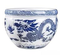 WENNEWU Vaso per Pesci in Porcellana Blu E Bianca, Vaso da Giardino in Ceramica Cinese con Motivo A Drago, Contenitore Decorativo per Fiori, per Narcisi Idroponica Fiori Loto O Pesci Rossi,30.5cm