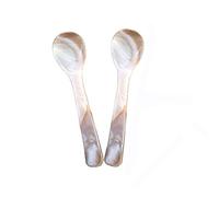 Wenplus Confezione da 2 cucchiai da caviale da 9 cm, in madreperla, con manico rotondo, con una scatola di plastica, colore caffè, stile C