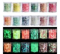 Wenrescry 12 Colori Paillettes Fluorescenti per Viso, Corpo, Unghie, Capelli - Glitter Olografico Brillante per Trucco Festival, Carnevale, Halloween, Feste, Fai da Te