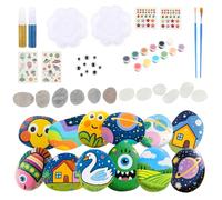 Wenrescry 12 pezzi di pietre da dipingere,set di pittura su pietra fosforescente per bambini e adulti, set creativo per lavoretti con 12 colori, adesivi e colla glitterata per arti e mestieri e regali