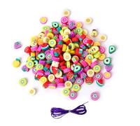 Wenrescry 200 perline di frutta, perle per braccialetti,perline fai da te per bambini e adulti, gioielli e perline artigianali per bracciali, collane, orecchini, artigianato, fornito con corda da 2 m