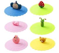 Wenrescry 6 Pezzi Coperchi in Silicone da 10 cm per Bicchieri da Bere, Antipolvere e a Prova di Perdite, Simpatici Cartoni Animati per Caffè, Boccale di Birra e Tazza