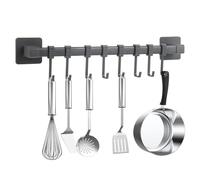 wenrescry Gancio da cucina senza foratura, autoadesivo, nero, gancio da parete mobile per utensili da cucina, pentole, portacoltelli, 8 ganci