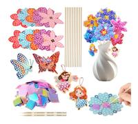 Wenrescry Kit di Fiori Fai-da-Te per Bambine, 10 Fiori da Decorare con Stoffa Luminosa, 820 Pezzi, Farfalle e Principesse, Set Creativo con Bastoncini, Base in Schiuma e Manuali in 6 Lingue