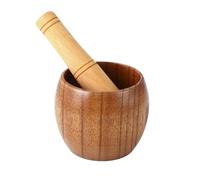 Wenrescry Mortaio e Pestello in Legno Duro - Robusto e Versatile, Ideale per Macinare Spezie ed Erbe Aromatiche - Accessorio Essenziale da Cucina - Design Elegante, Diametro 10 cm, Profondità 6 cm