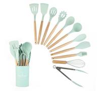 Wenrescry Set di 12 utensili da cucina in silicone, antiaderenti, per uso alimentare, verde alghe (verde alghe)