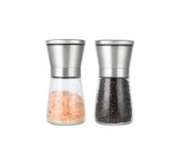 Wenrescry Set di 2 Macinapepe e Sale in Acciaio Inossidabile, con Macina in Ceramica Regolabile per Grana Fine o Grossolana, Vetro Trasparente, Ideale per Spezie, 180 ml