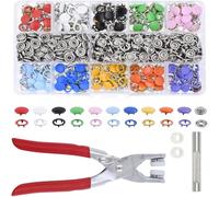 Wenrescry Set di 200 bottoni automatici con pinza, set di bottoni automatici in metallo, 9,5 mm, 10 colori, fai da te per abbigliamento per bambini, abbigliamento, borse, fatti a mano, riparazione