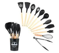 Wenrescry Set di Utensili da Cucina in Silicone Resistente al Calore, Antiaderente, Lavabile in Lavastoviglie, Ergonomico, con Porta Utensili per Alimenti - 12 Pezzi per Cucina Pratica